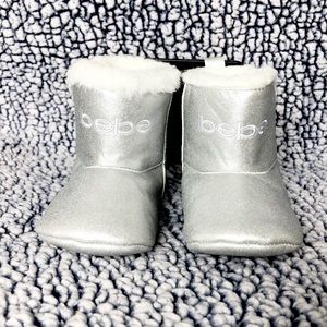 Baby girl Bebe fur lined silver boots size 4